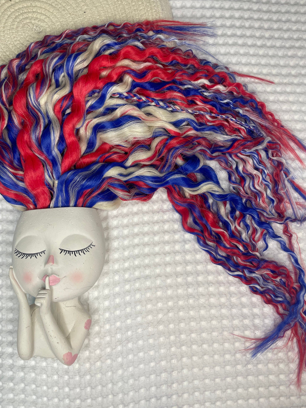 Red Blonde and Blue wavy dread boho set