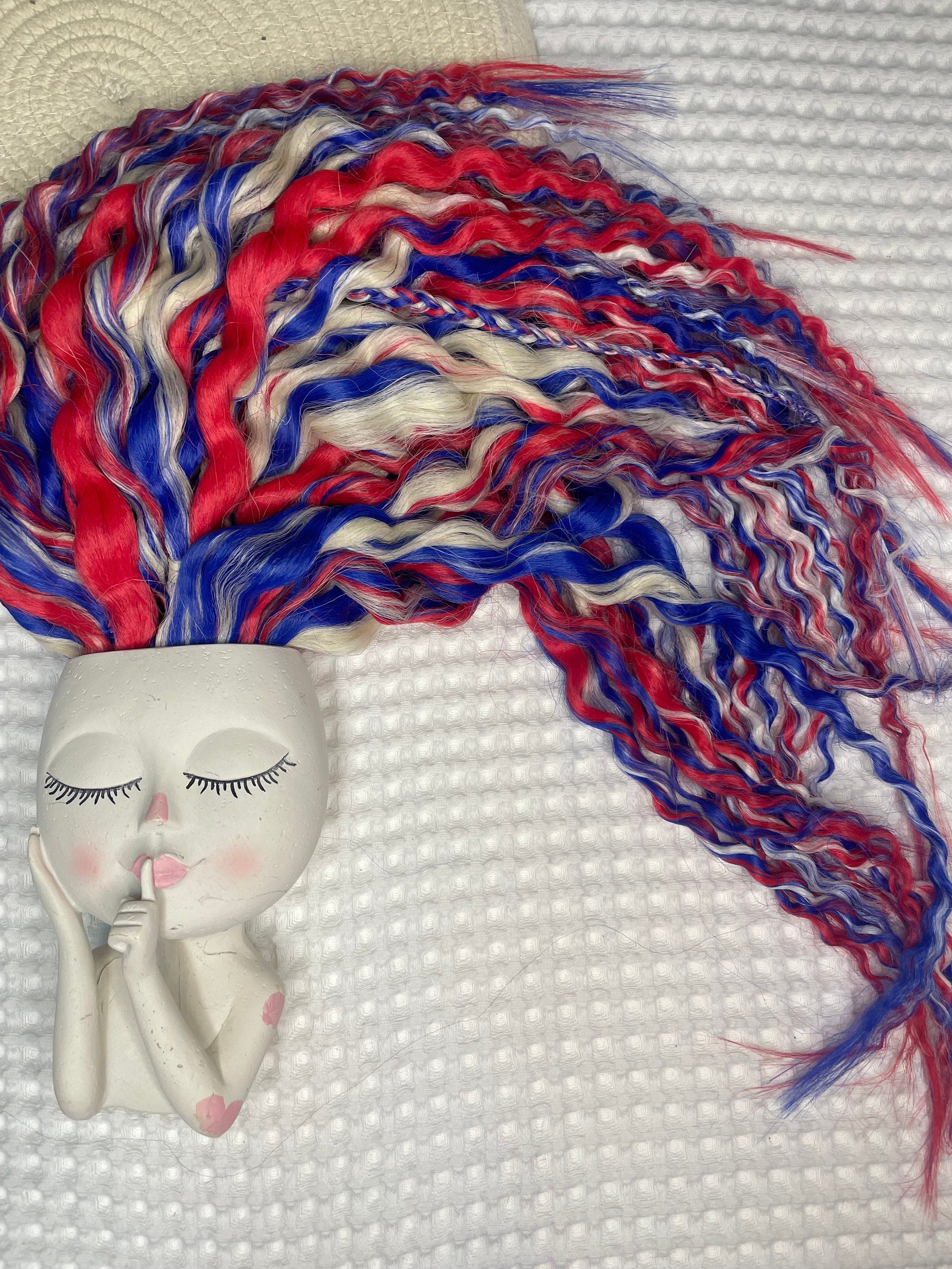 Red Blonde and Blue wavy dread boho set