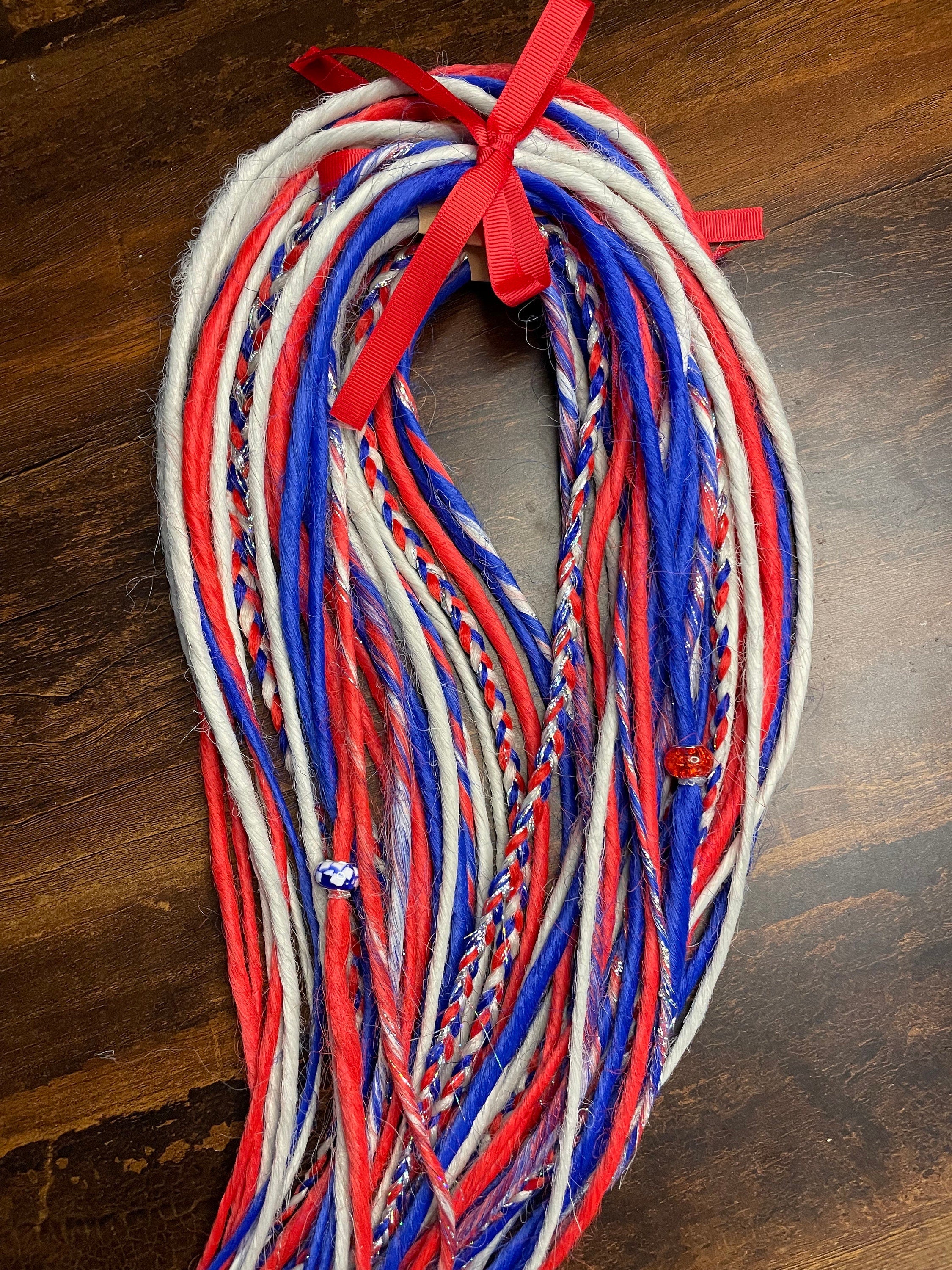 Patriotic Red, White & Blue Thin Synthetic Dreads | Sparkle Dread Set