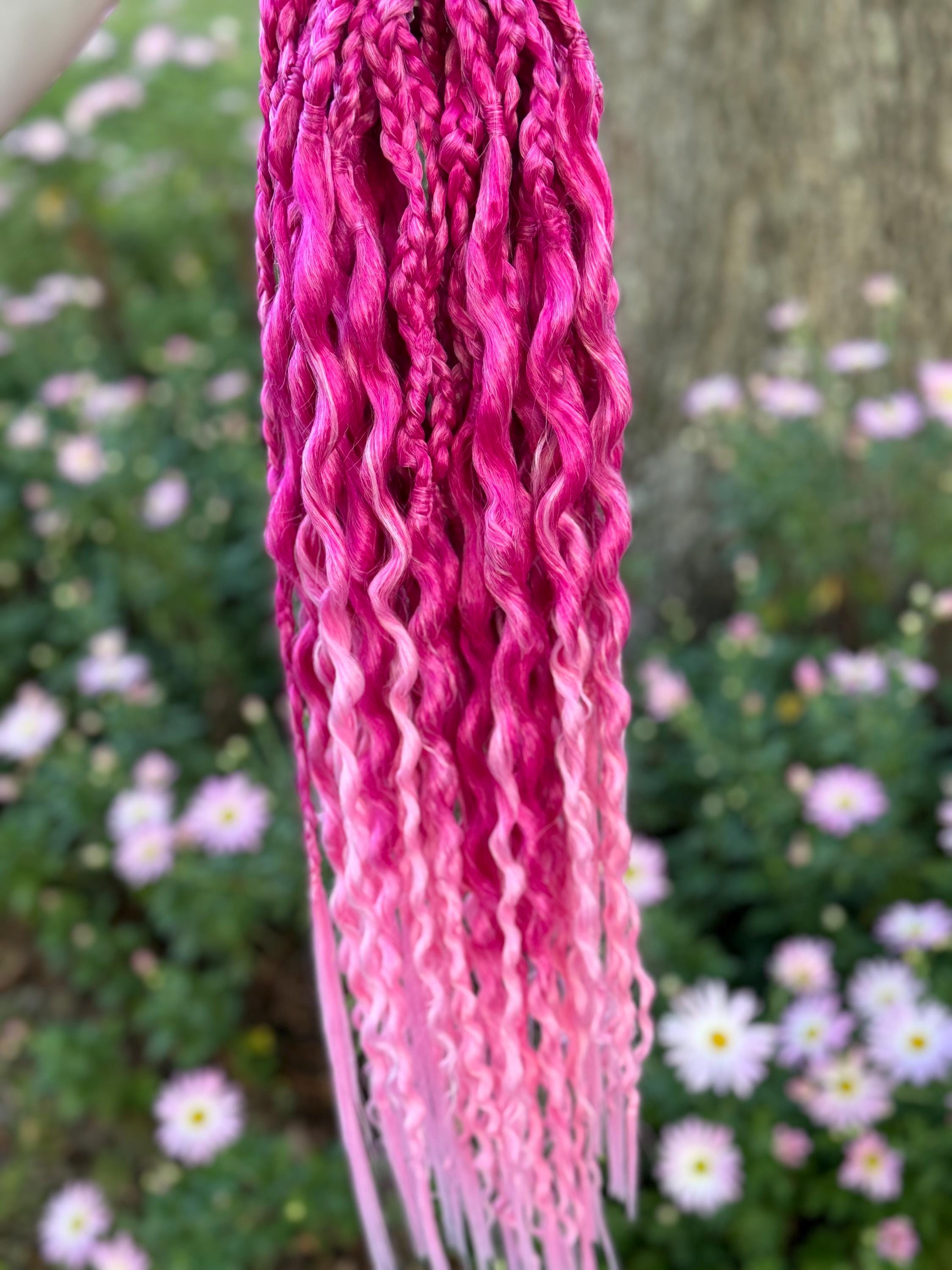 Cherry Blossom Pink Double Ended Wavy Dreads | Dark to Light Pink Ombré Dread Set