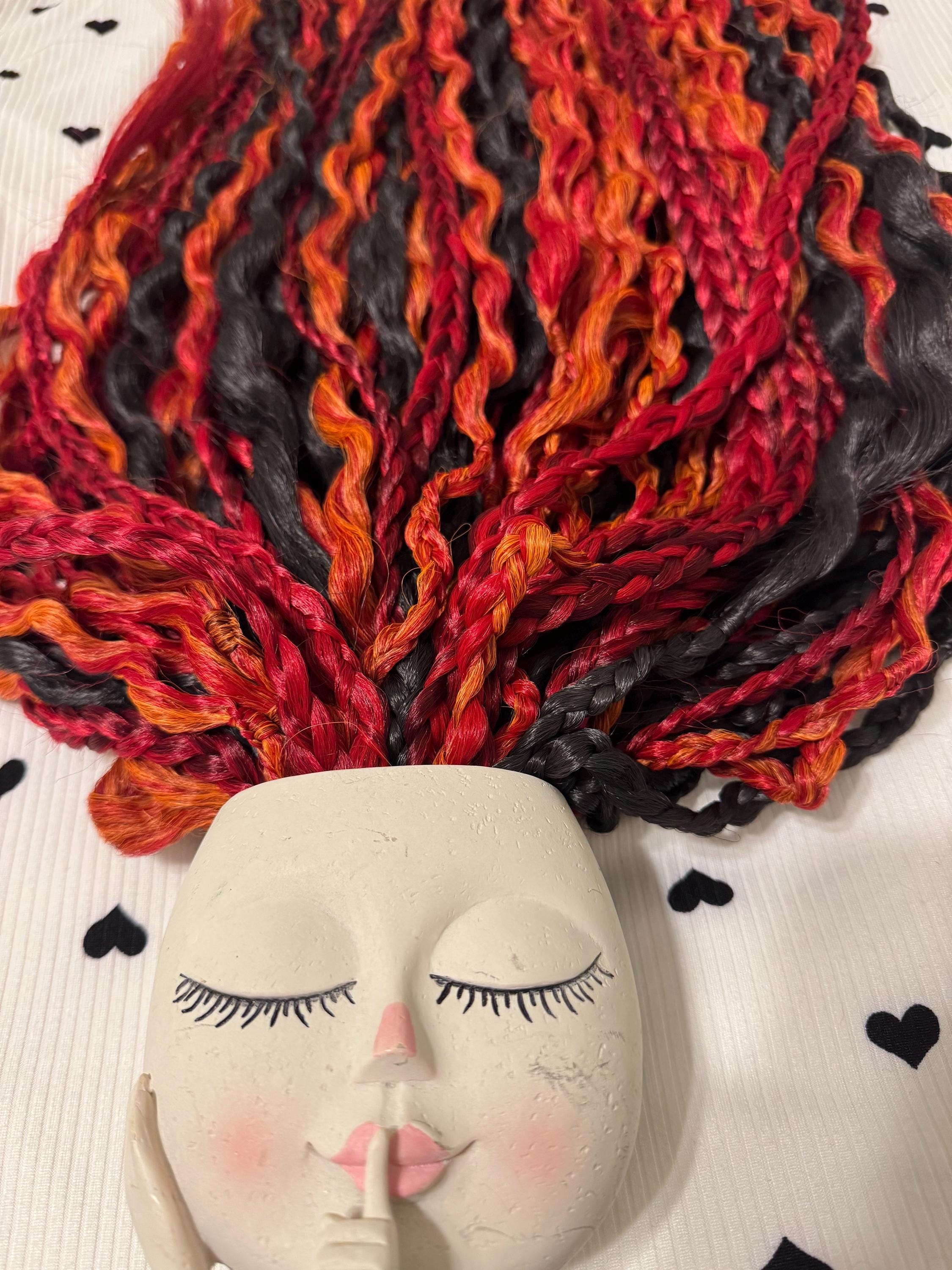 Amber Fire Double Ended Wavy Dreads | Black & Multi-Red Dread Set with Braids