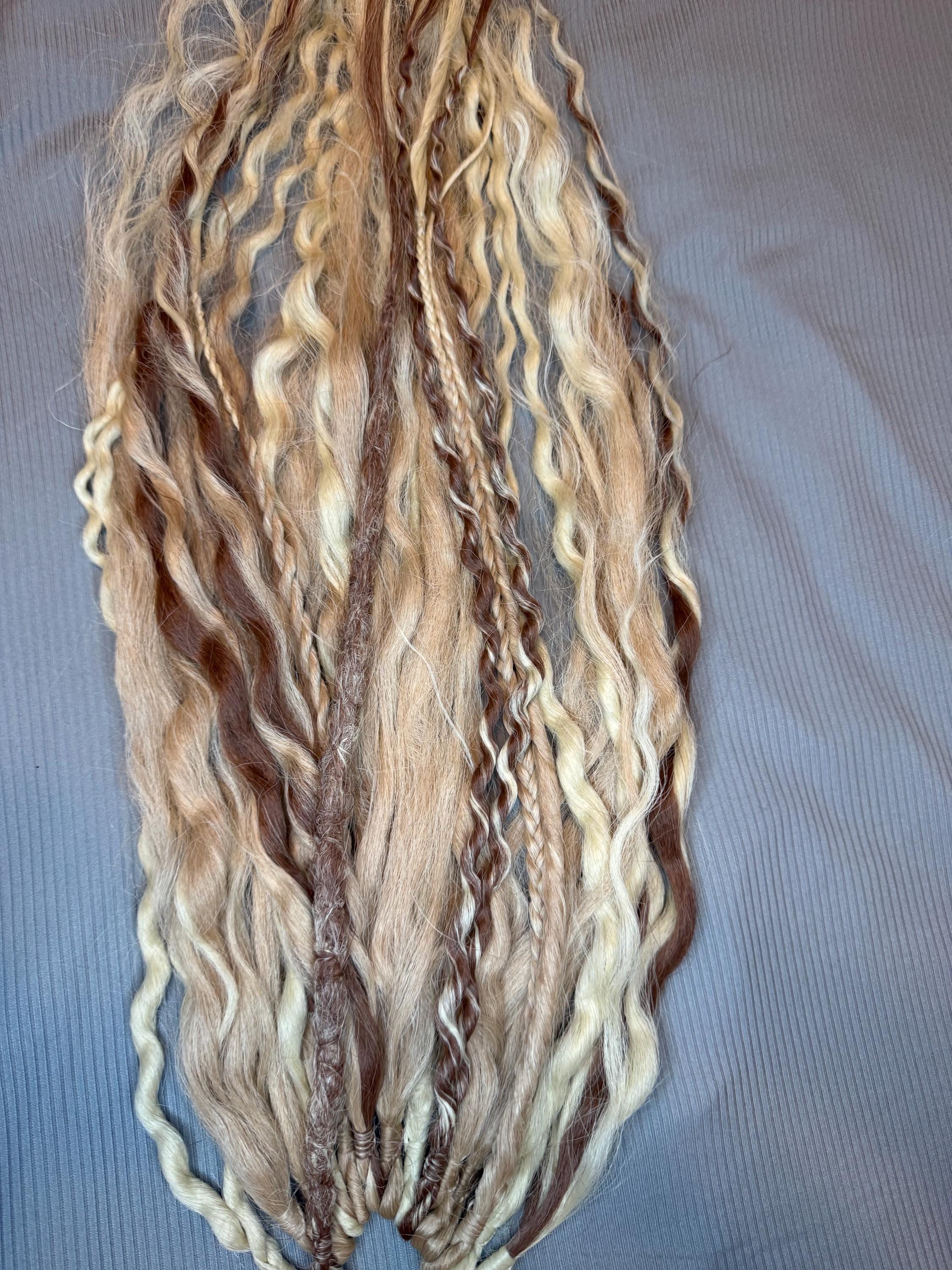 Honey Brown & Blonde Dreaded Boho Ponytail | Wavy Dreads, Braids, Twists & Beads