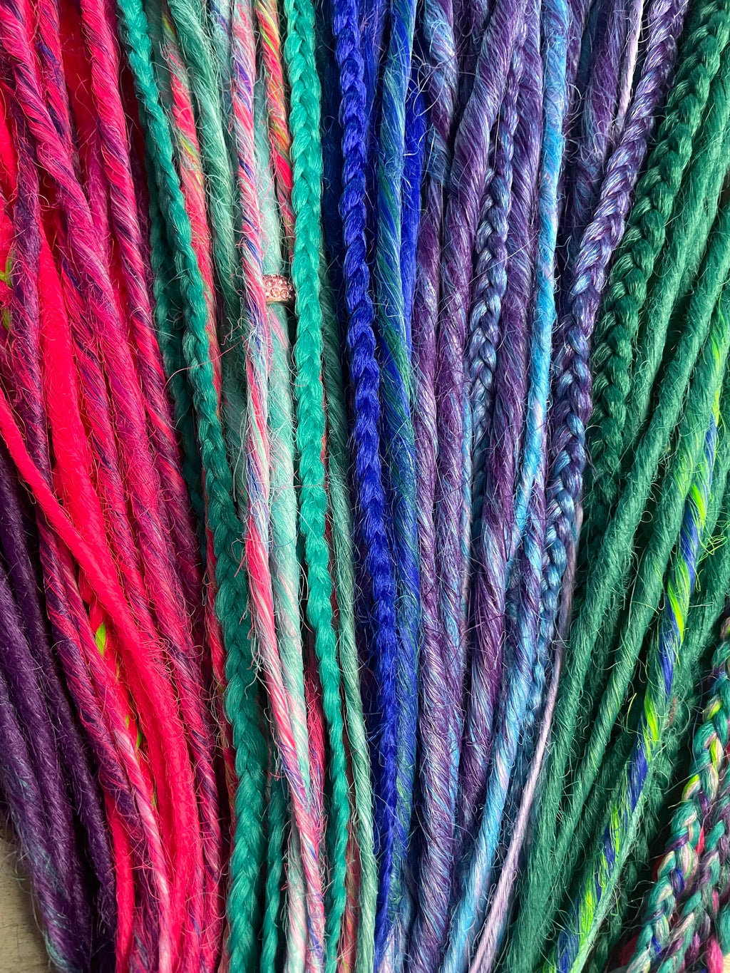Galaxy Mermaid Thin Synthetic Dreads | Purple, Pink, Blue & Green Dread Set with Glass Beads