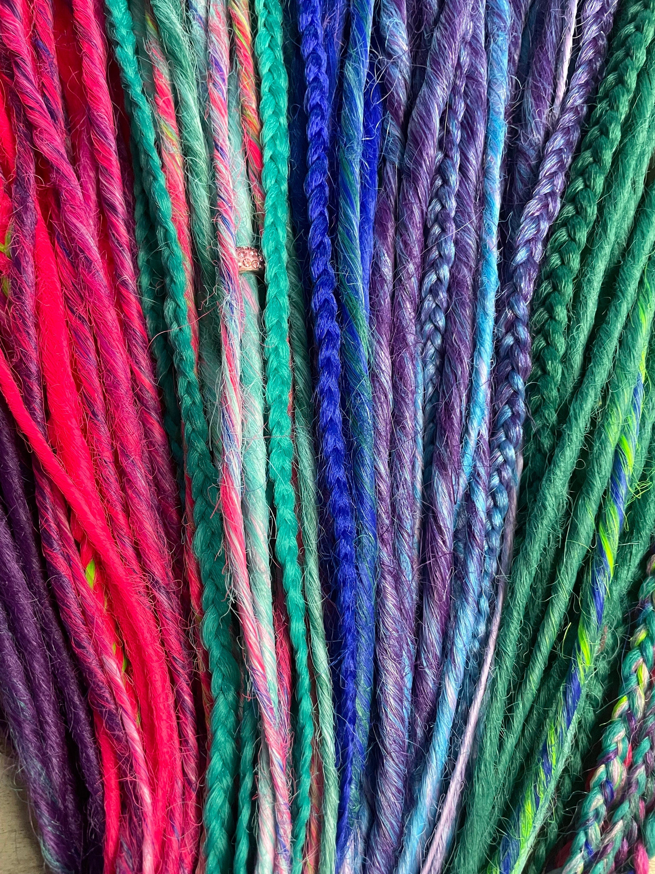 Galaxy Mermaid Thin Synthetic Dreads | Purple, Pink, Blue & Green Dread Set with Glass Beads