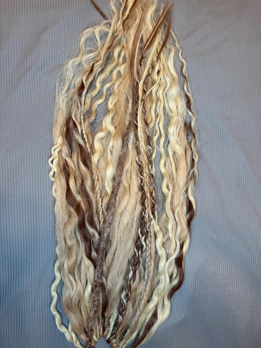 Honey Brown & Blonde Dreaded Boho Ponytail | Wavy Dreads, Braids, Twists & Beads