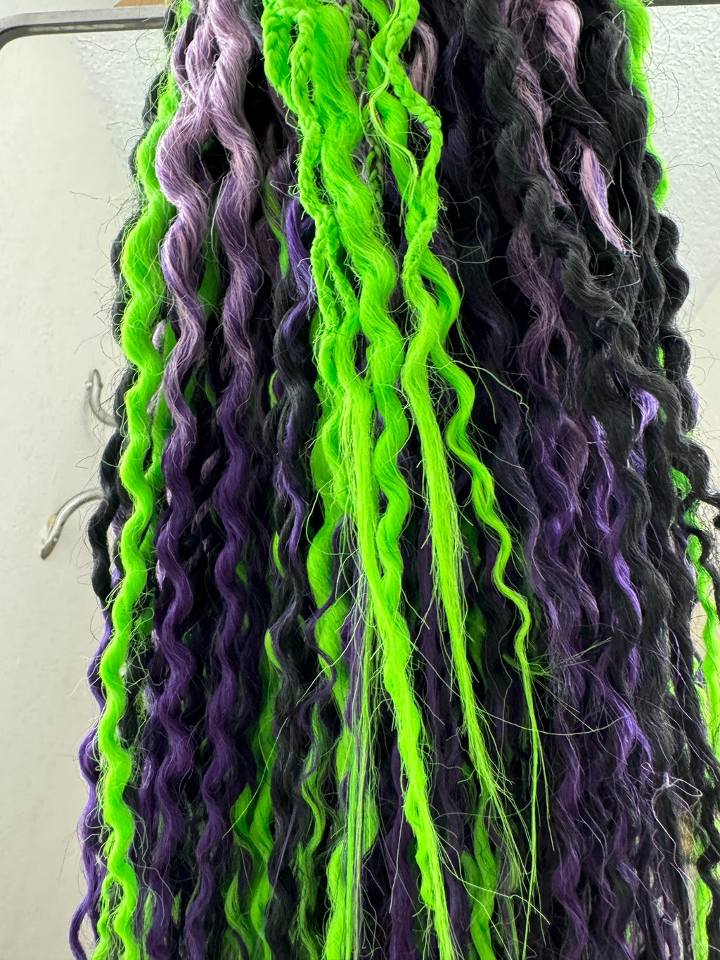 Beetlejuice Wavy Dreads | Black, Green & Purple Ombré Dread Set with Braids