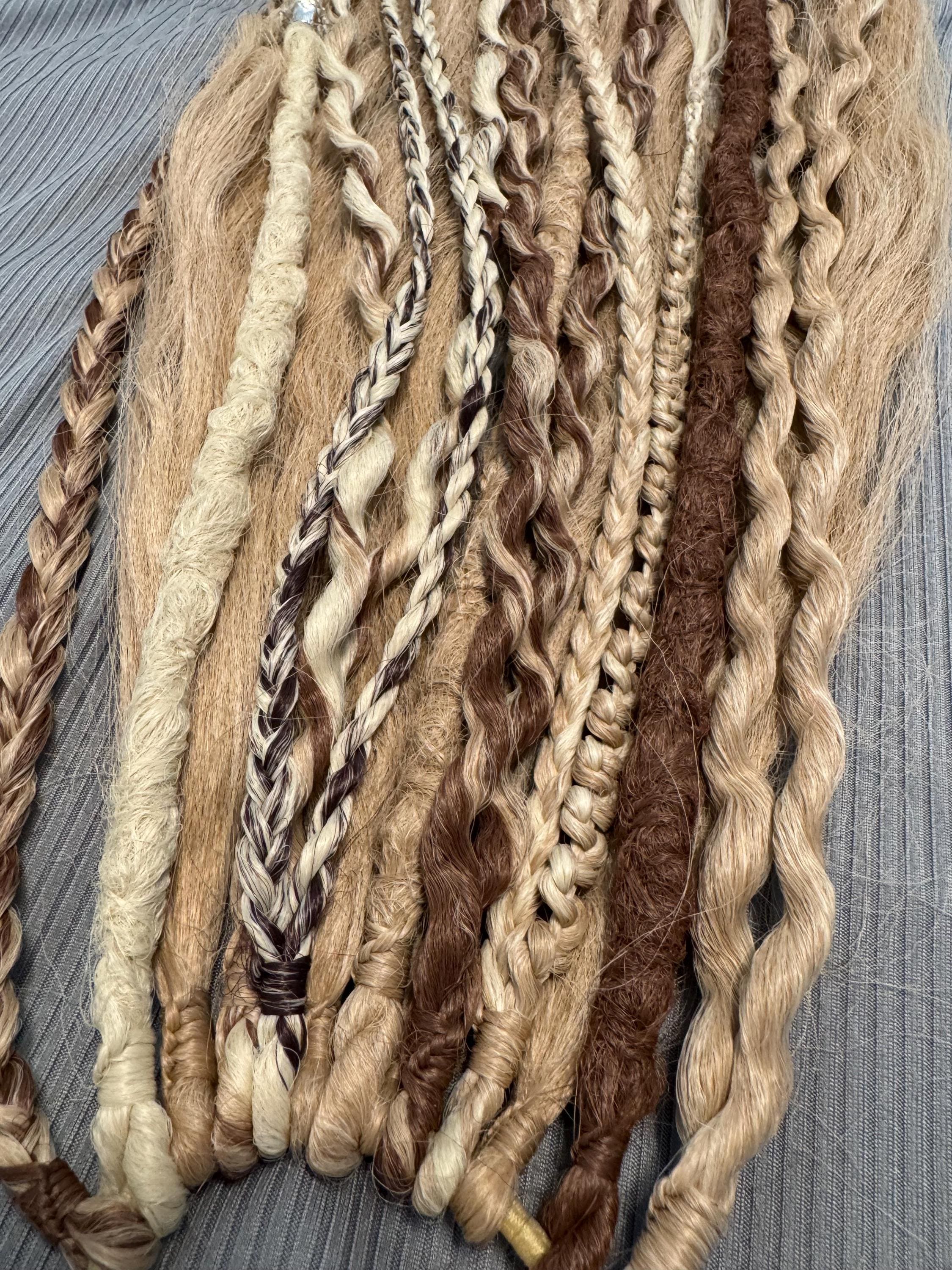 Honey Brown & Blonde Dreaded Boho Ponytail | Wavy Dreads, Braids, Twists & Beads