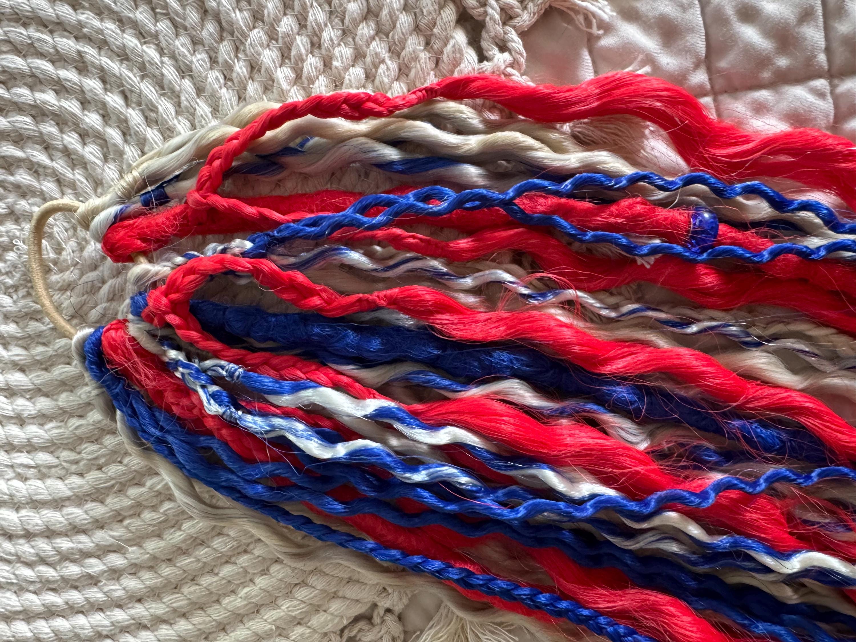 Red, White, Blue & Blonde Dreaded Boho Ponytail | Wavy Dreads, Braids & Beads