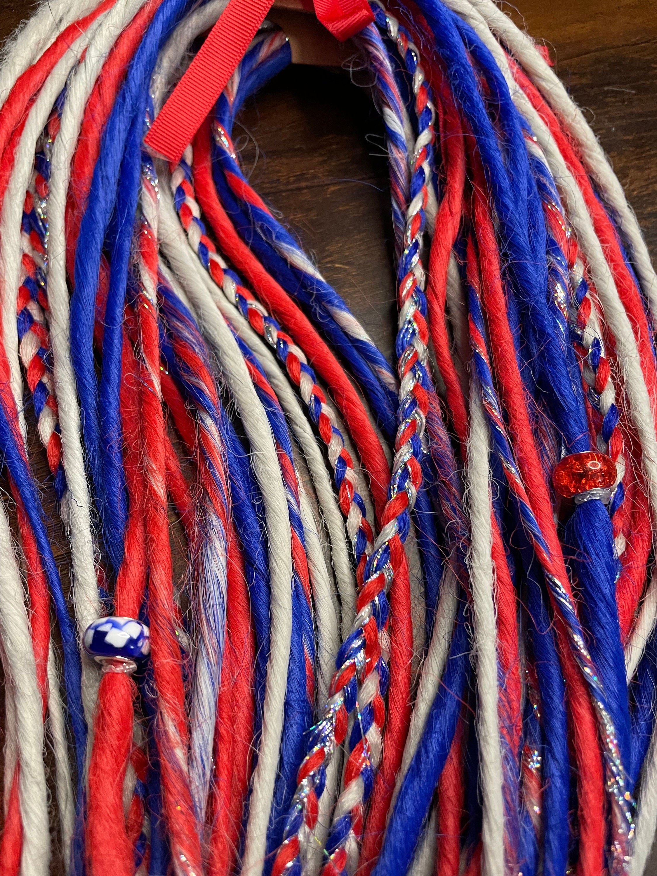 Patriotic Red, White & Blue Thin Synthetic Dreads | Sparkle Dread Set
