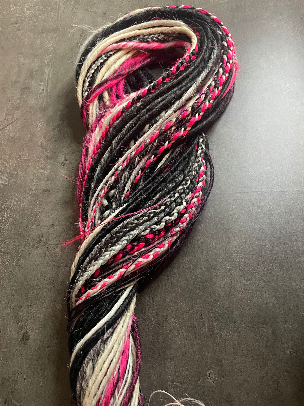 Black, Blonde, White & Hot Pink Thin Synthetic Dreads | Braids Included Dread Set