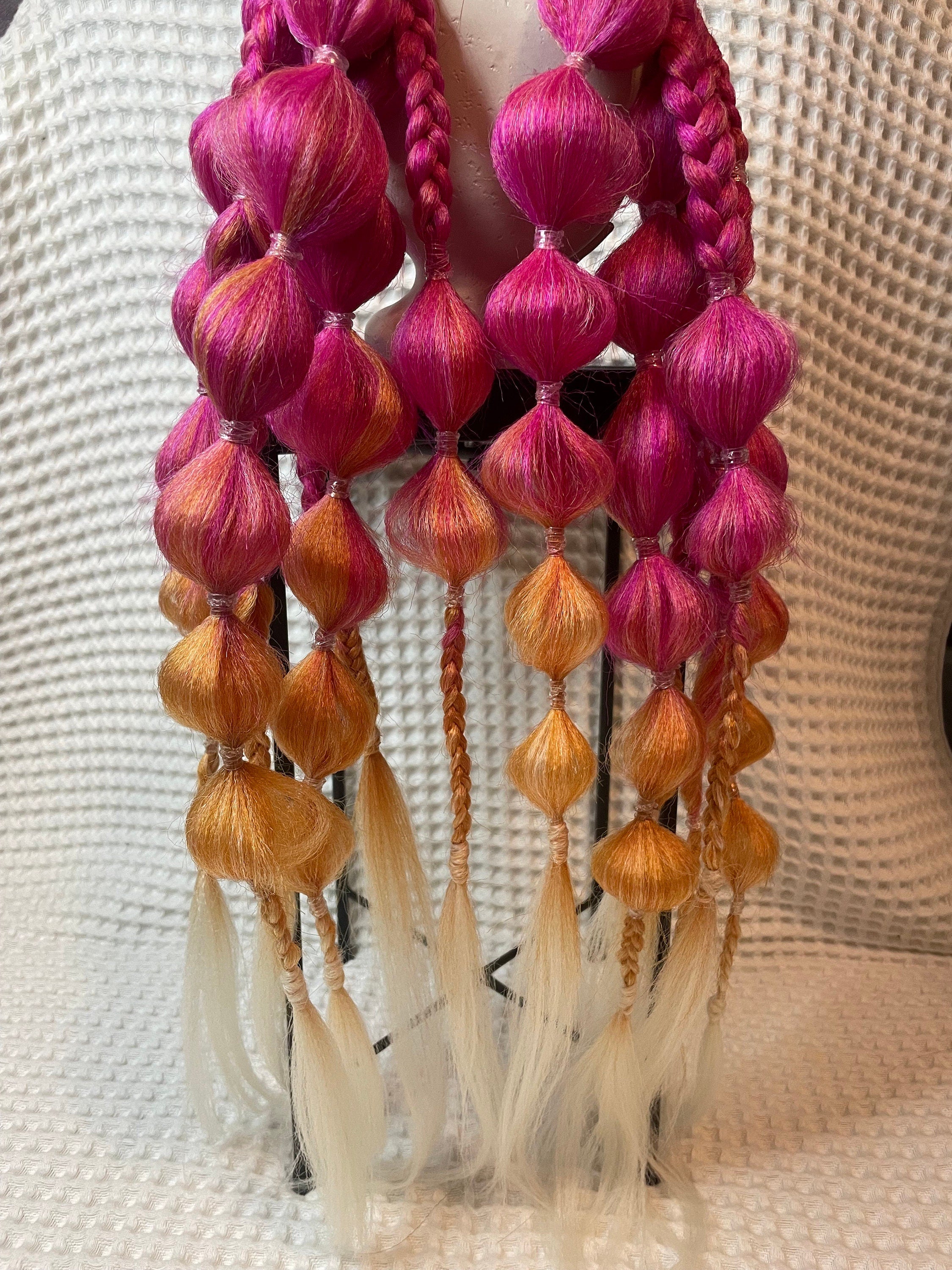 Pink Orange Blonde Ombré Festival Bubble Braids | Ponytail Hair Extensions