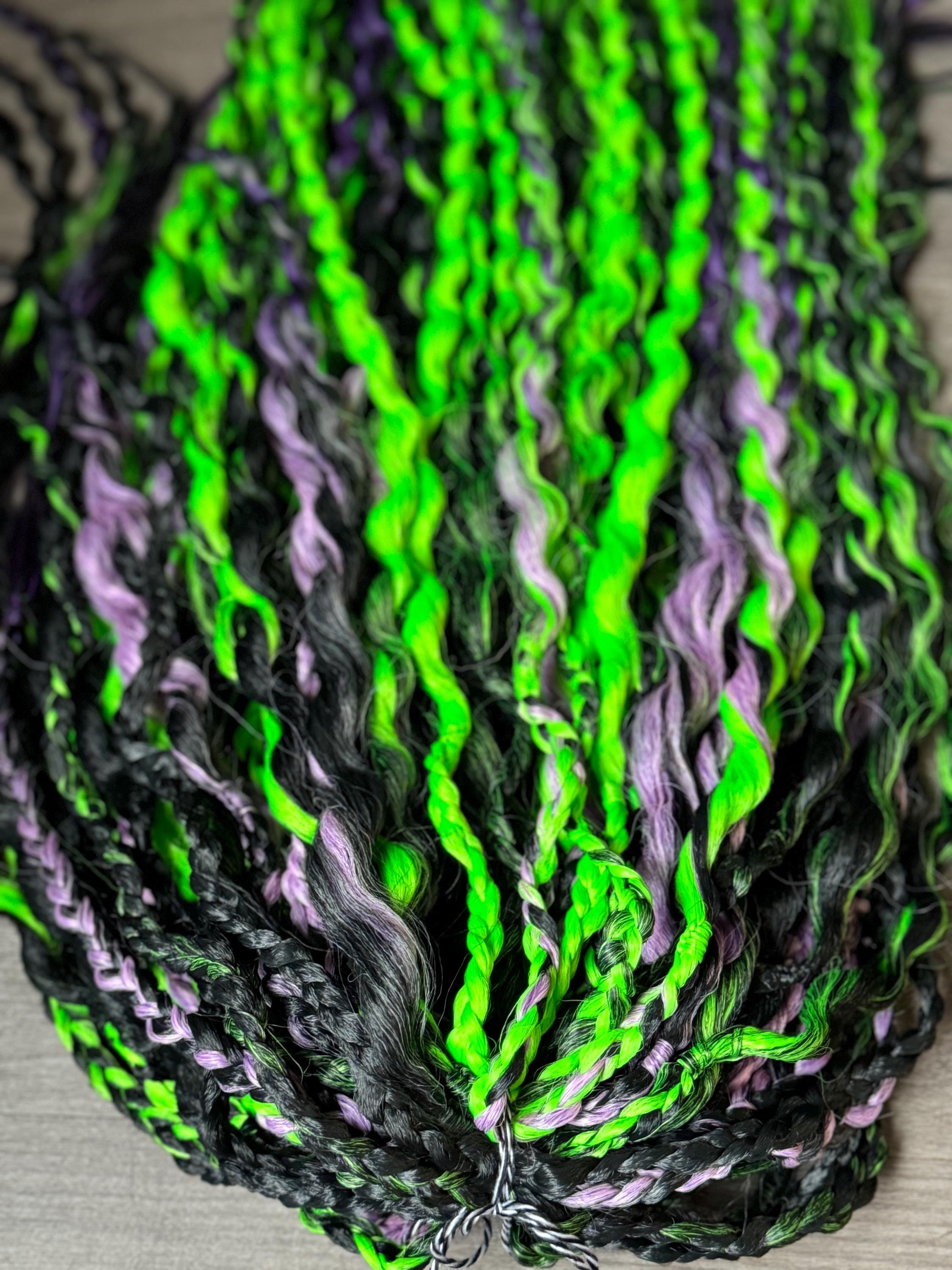 Beetlejuice Wavy Dreads | Black, Green & Purple Ombré Dread Set with Braids