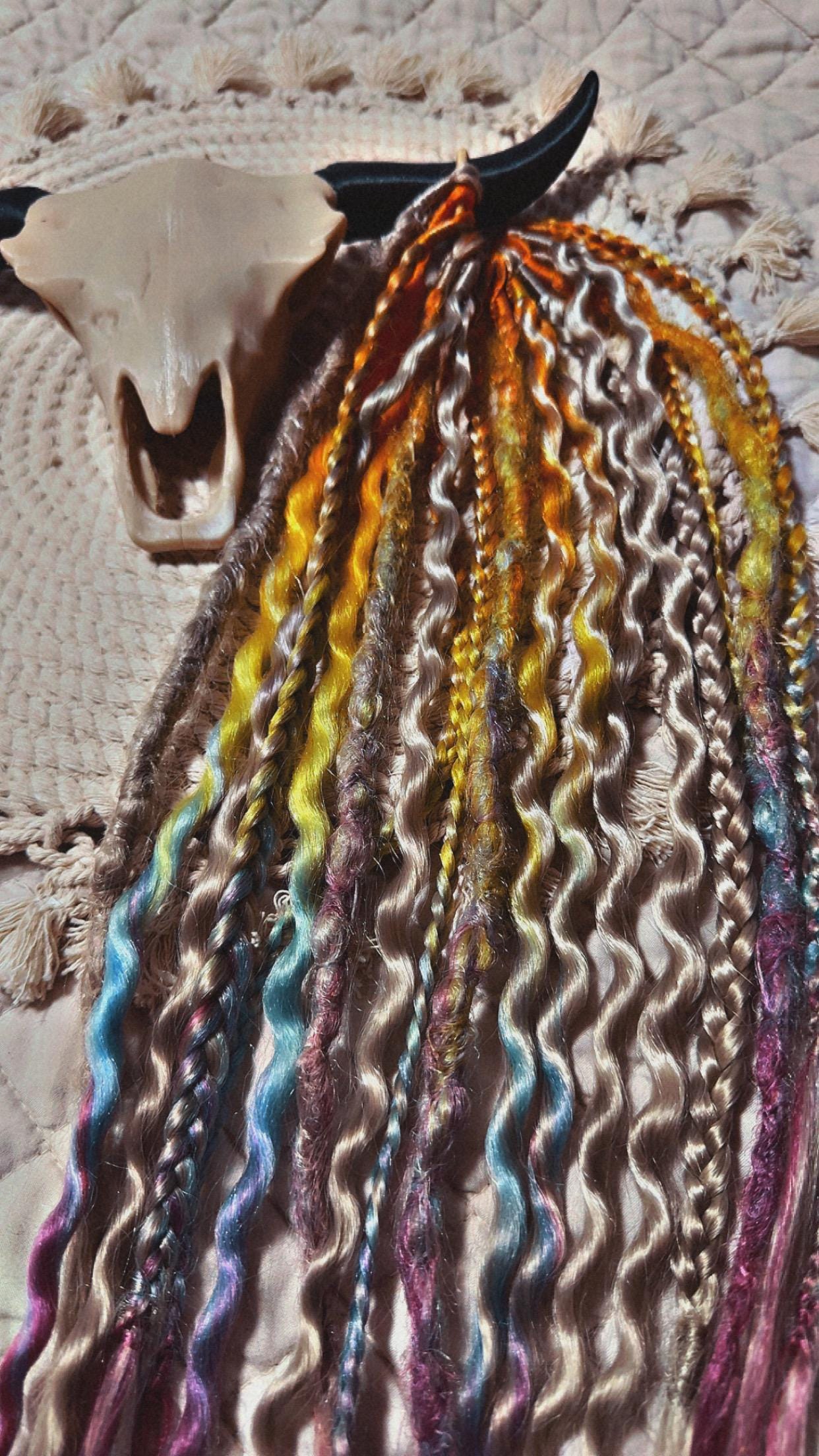 Dreaded Ponytail rainbow and grey