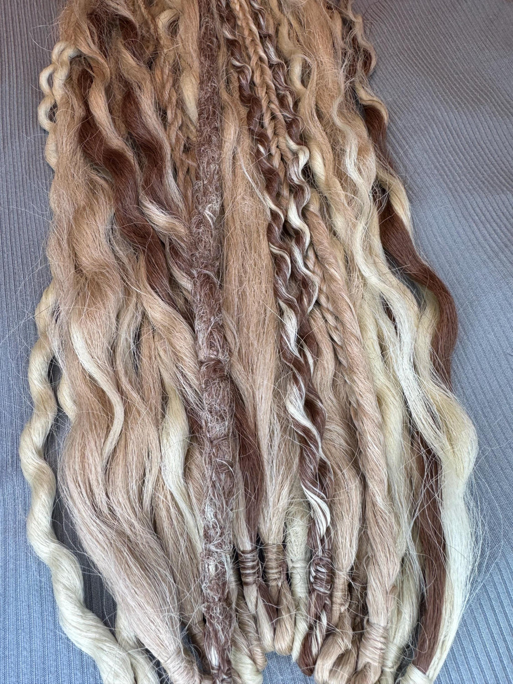 Honey Brown & Blonde Dreaded Boho Ponytail | Wavy Dreads, Braids, Twists & Beads
