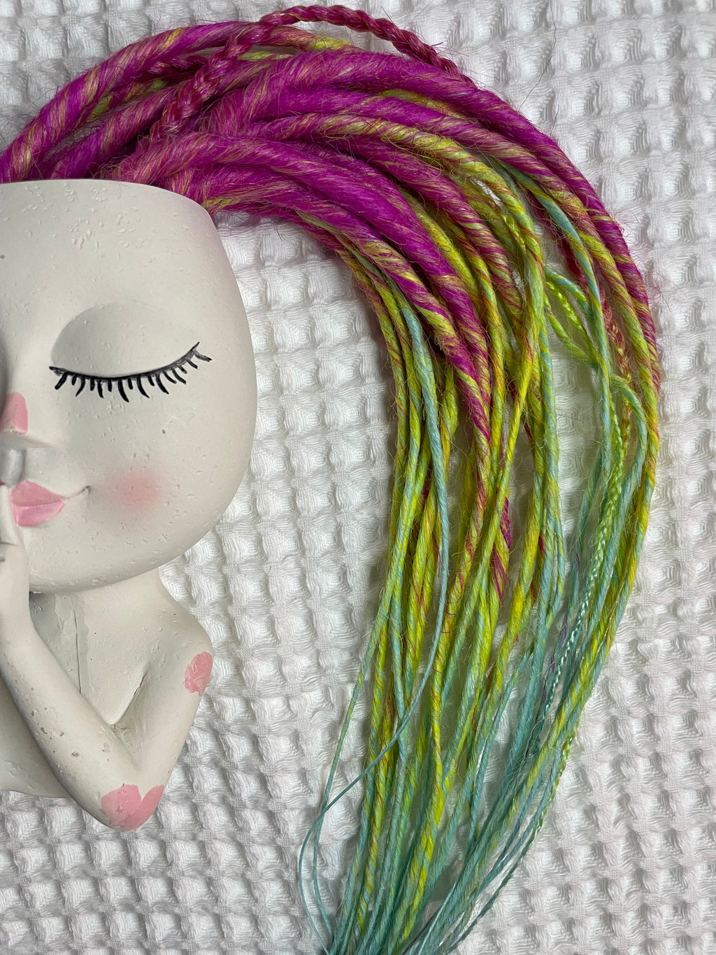 Hot Pink to Lime Green to Mint Ombré Thin Synthetic Dreads | Neon Dread Set
