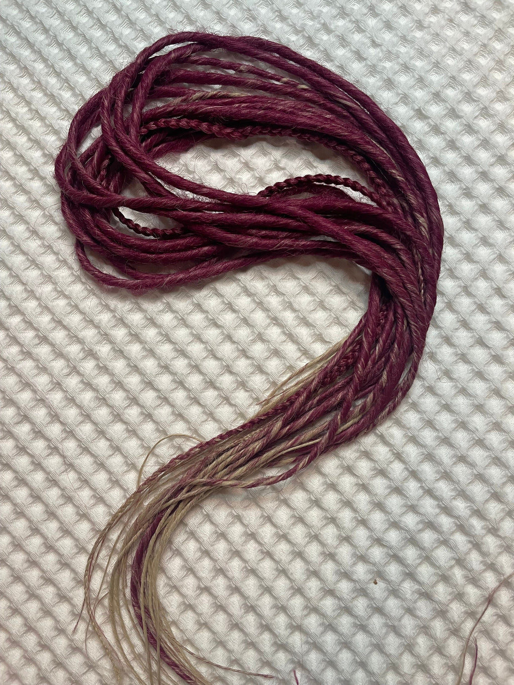 Red to blonde ombre thin synthetic dreads