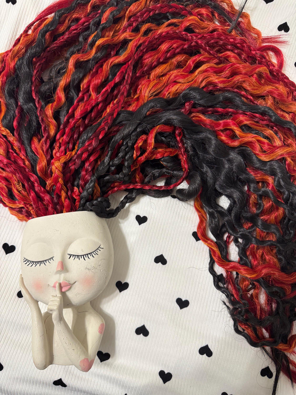 Amber Fire Double Ended Wavy Dreads | Black & Multi-Red Dread Set with Braids