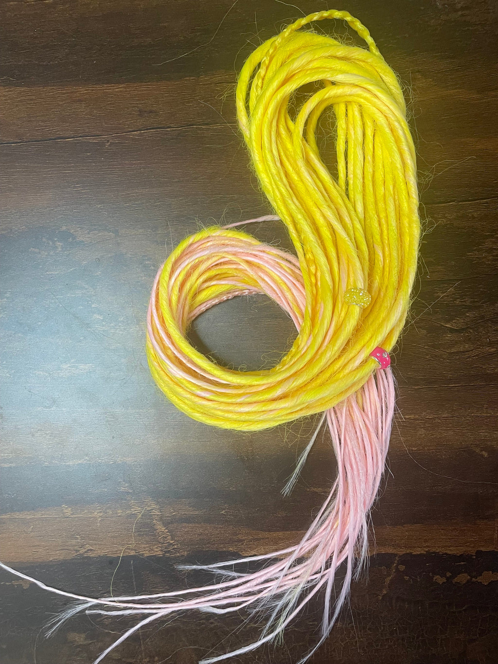 Pink Lemonade Thin Synthetic Dreads | Yellow to Pink Ombré Dread Set with Beads