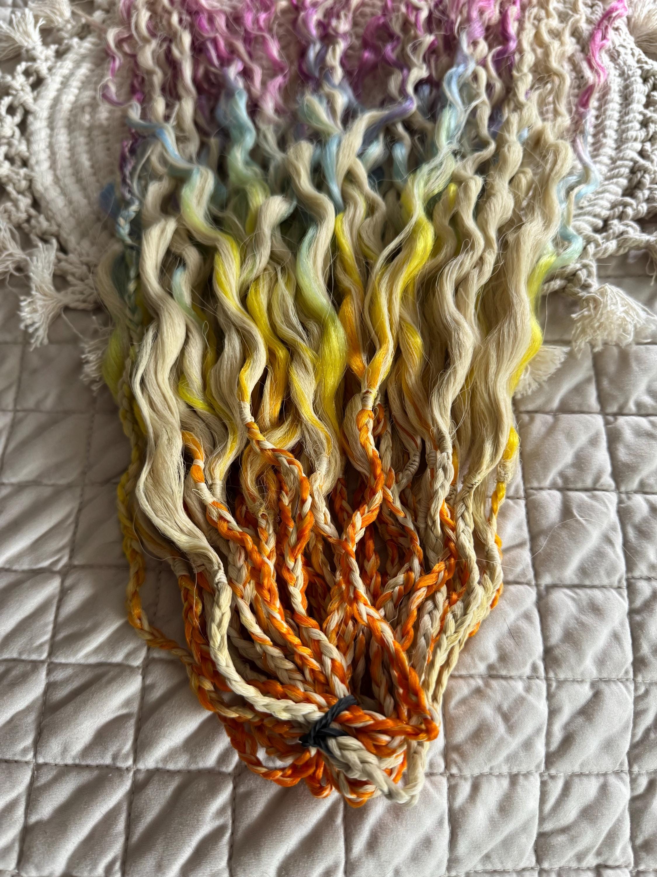 Blonde & Rainbow Wavy Double Ended Dreads | Braids Included Dread Set