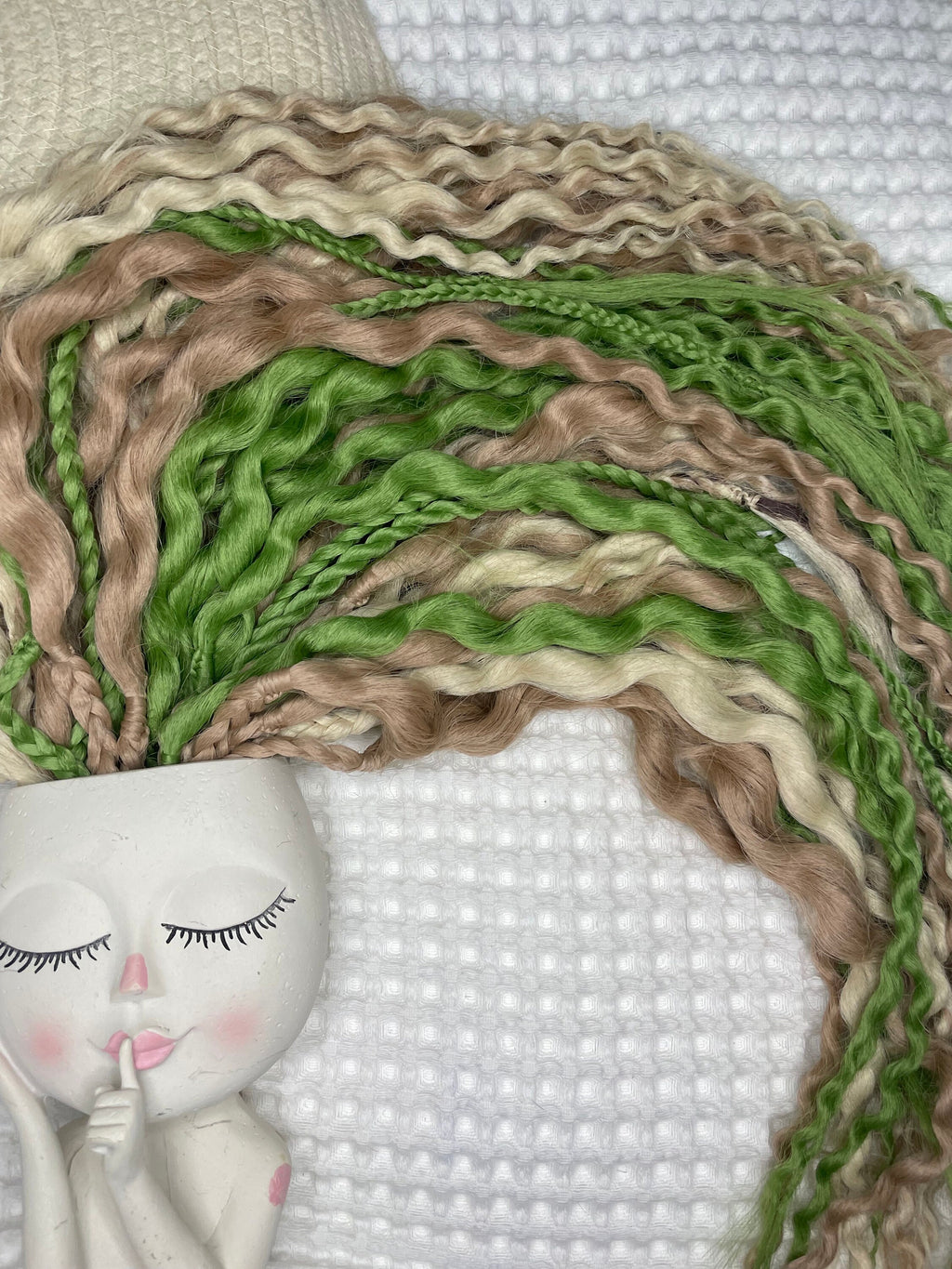 Green & Blonde Wavy Double Ended Dreads | Earthy Blend Dread Set with Braids