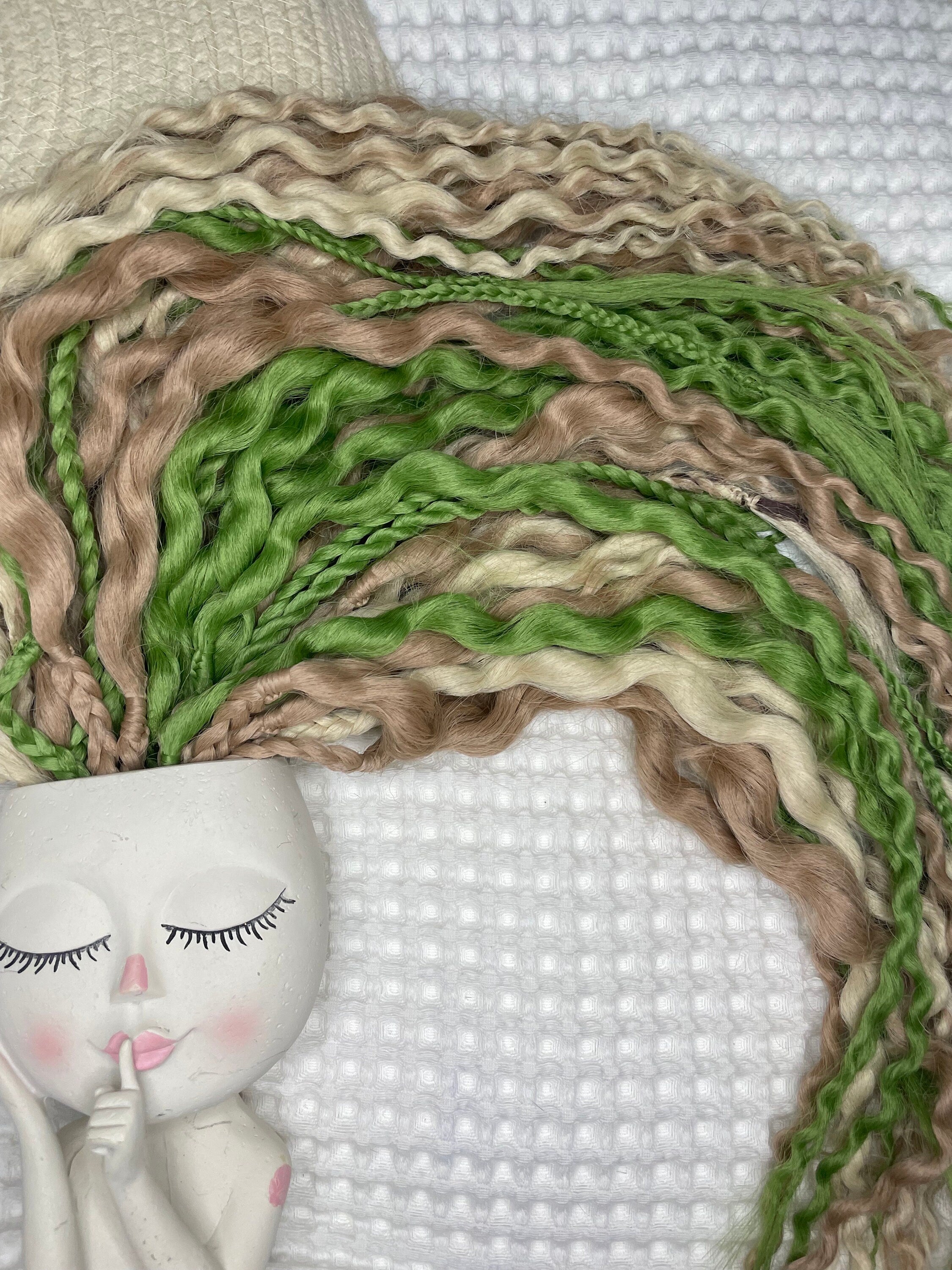 Green & Blonde Wavy Double Ended Dreads | Earthy Blend Dread Set with Braids