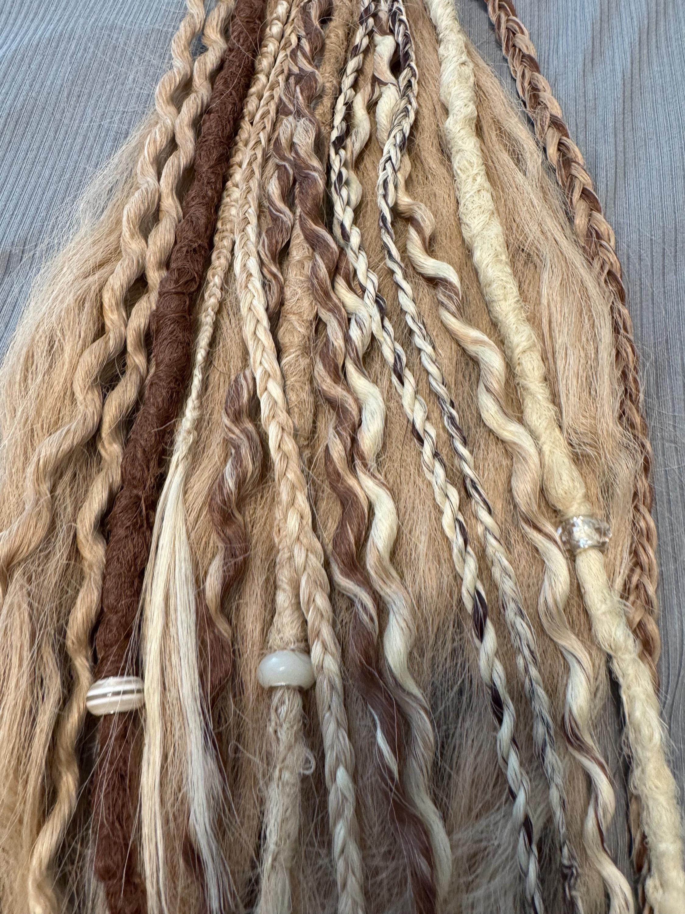 Honey Brown & Blonde Dreaded Boho Ponytail | Wavy Dreads, Braids, Twists & Beads