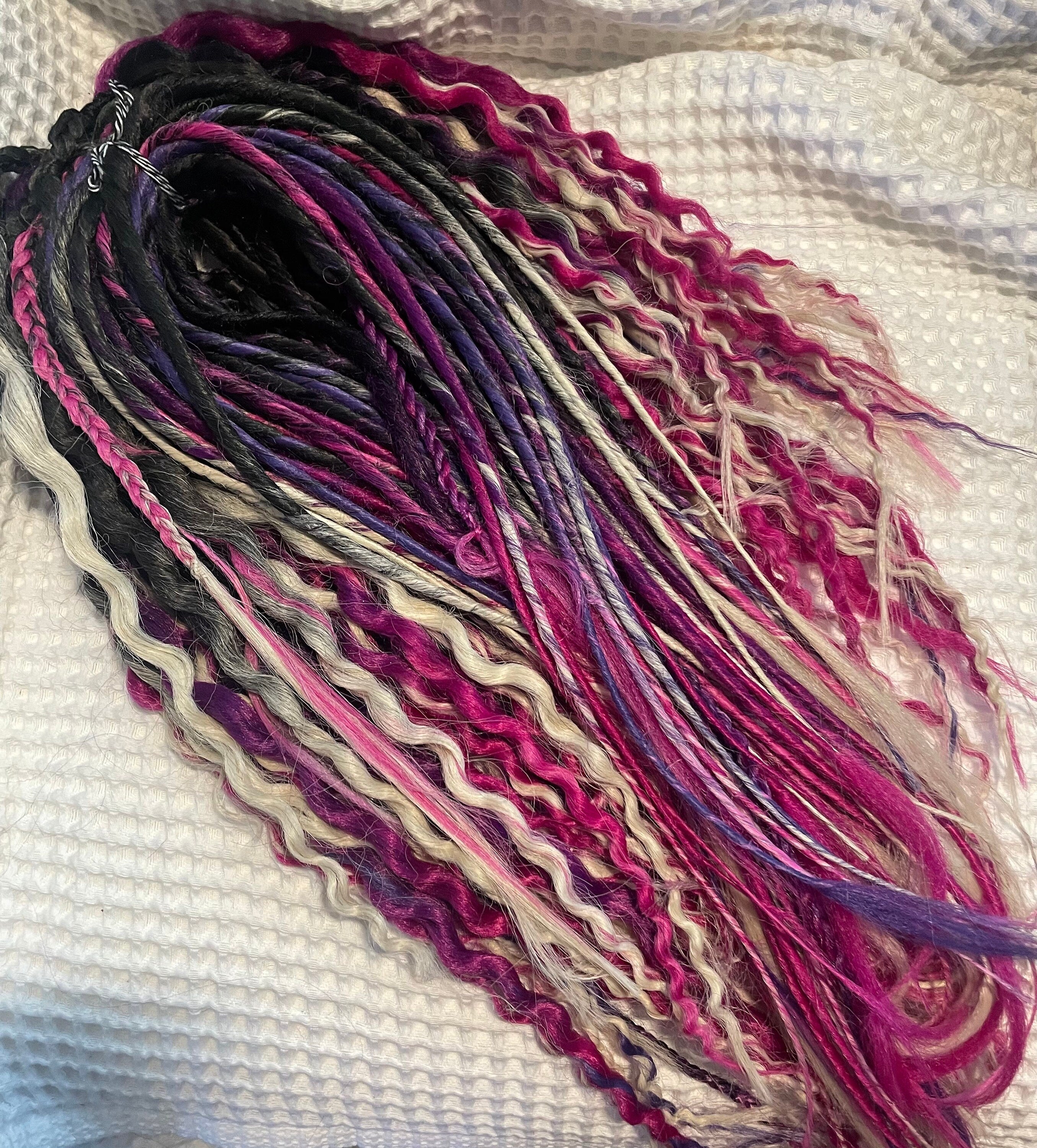 Black to Pink Ombre Wavy Dreads, Synthetic Hair Extensions