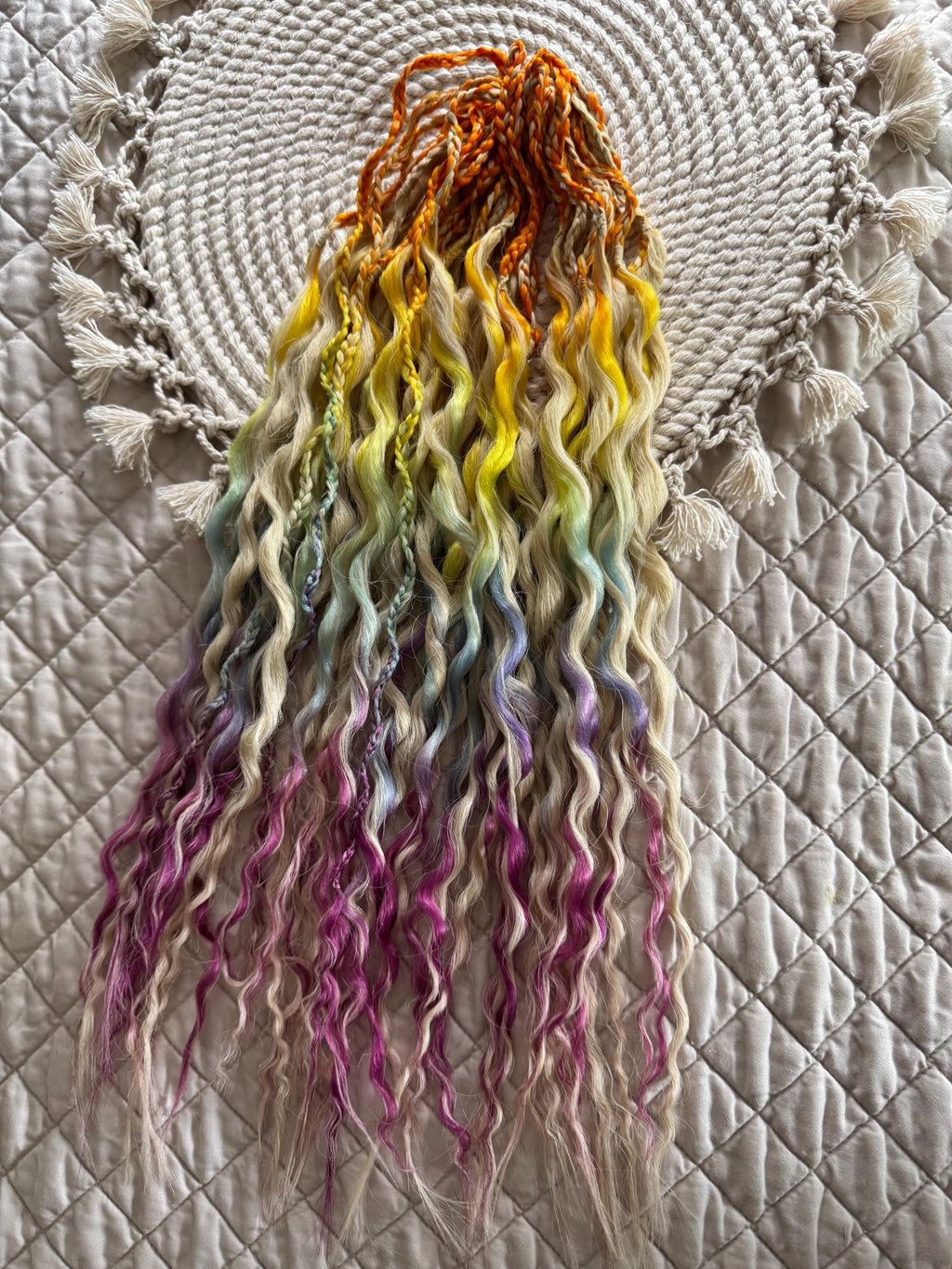 Blonde & Rainbow Wavy Double Ended Dreads | Braids Included Dread Set