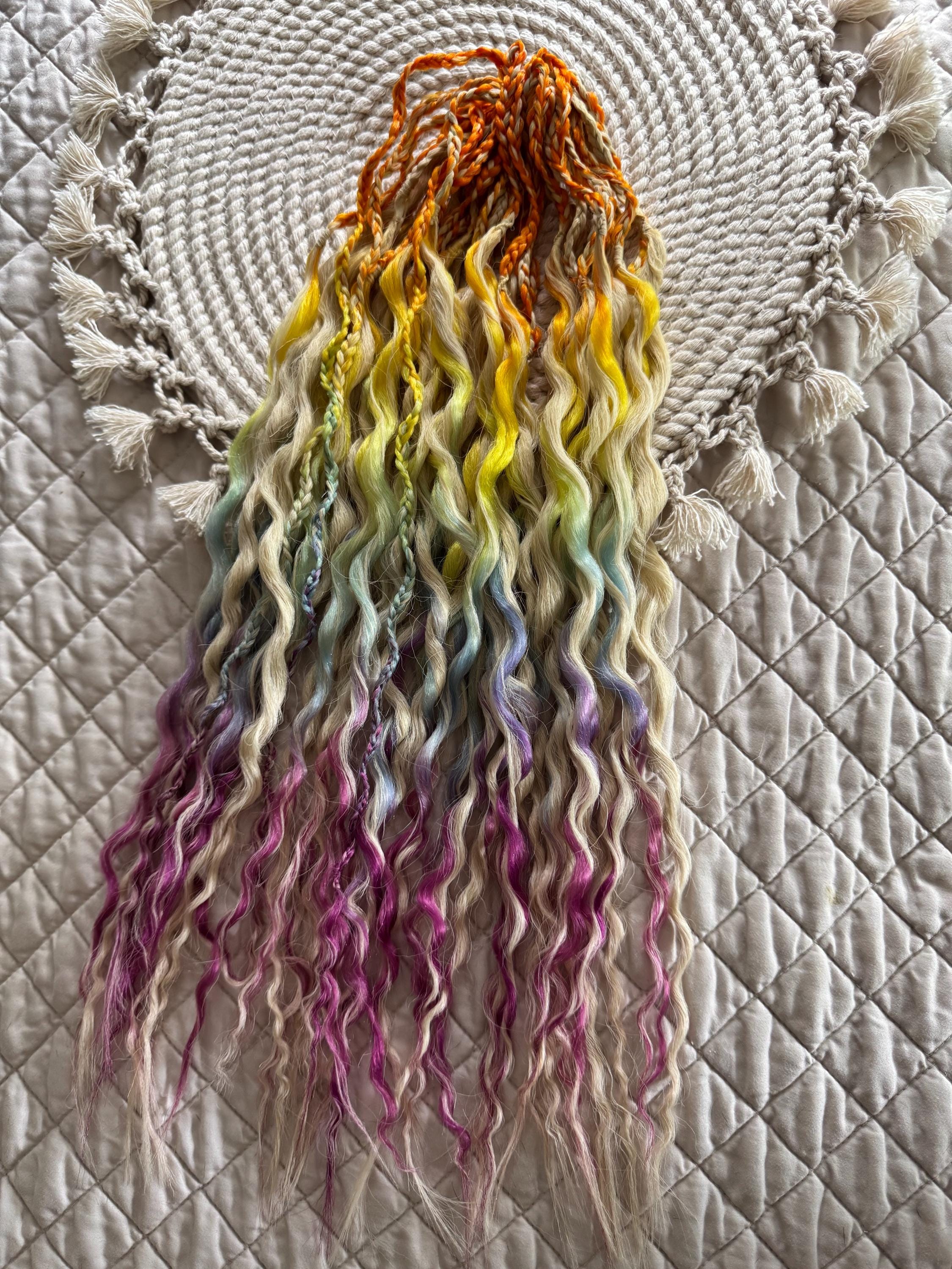 Blonde & Rainbow Wavy Double Ended Dreads | Braids Included Dread Set