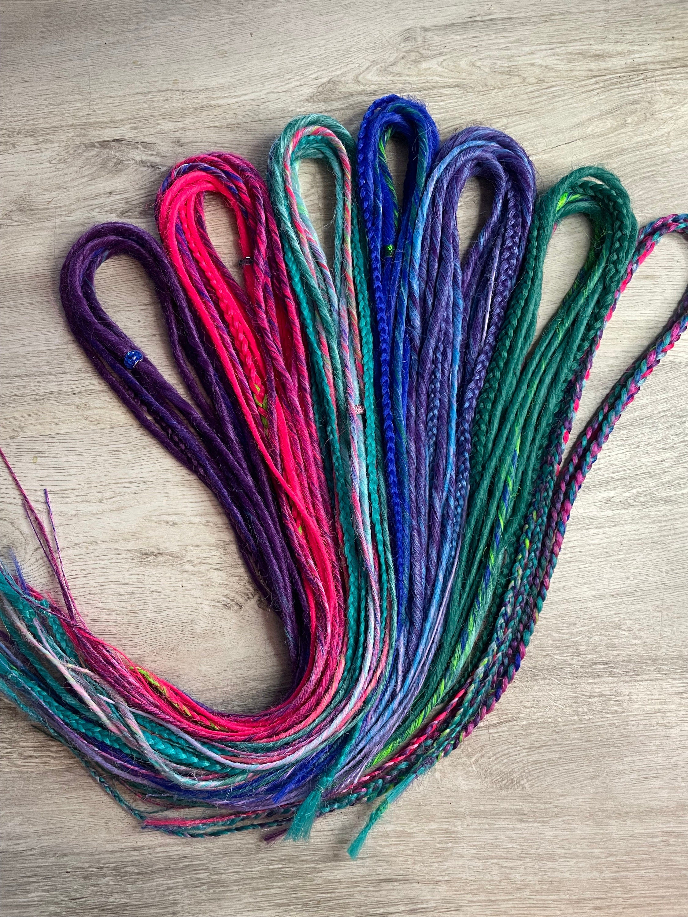 Galaxy Mermaid Thin Synthetic Dreads | Purple, Pink, Blue & Green Dread Set with Glass Beads