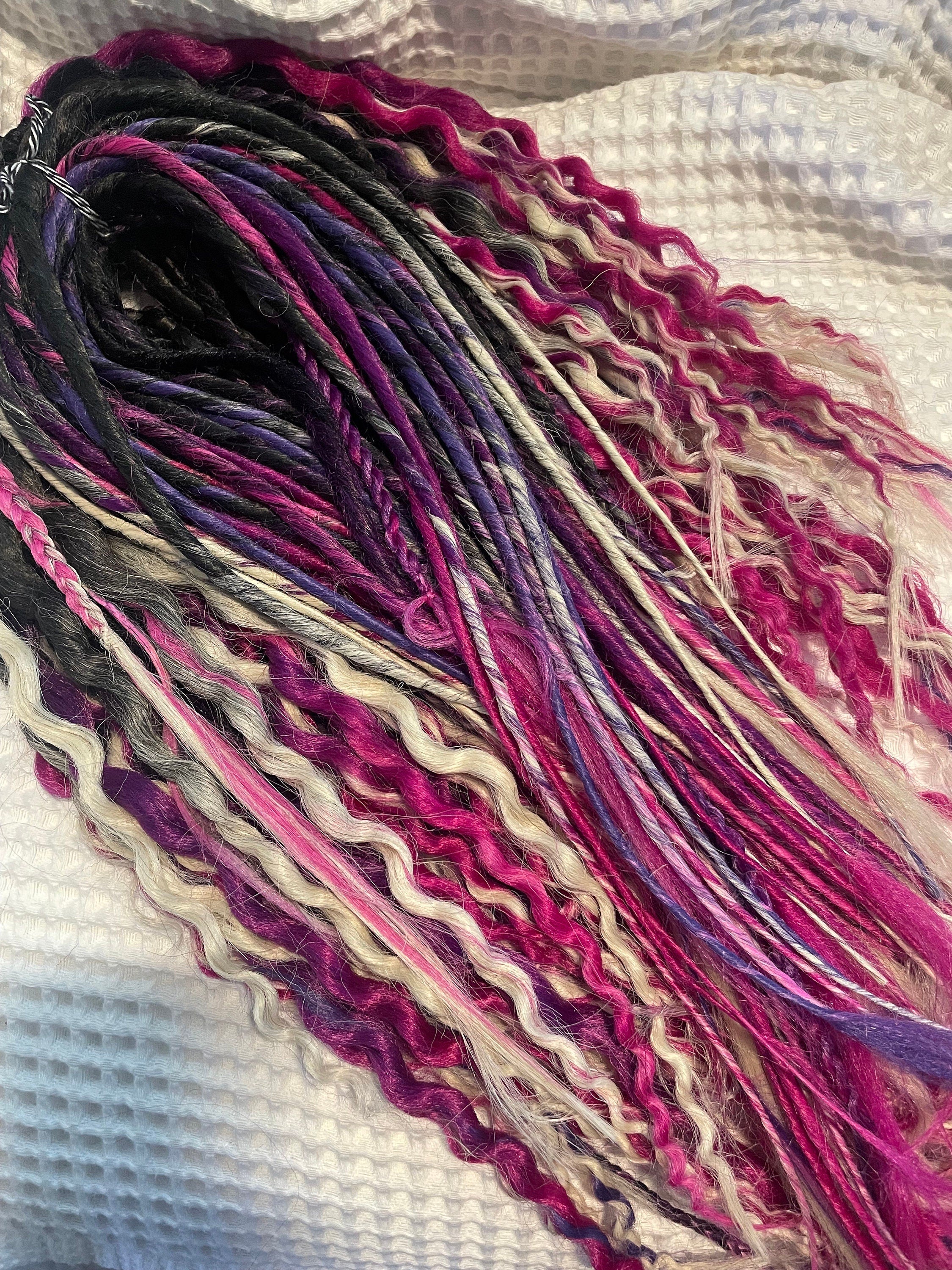 Black to Pink Ombre Wavy Dreads, Synthetic Hair Extensions