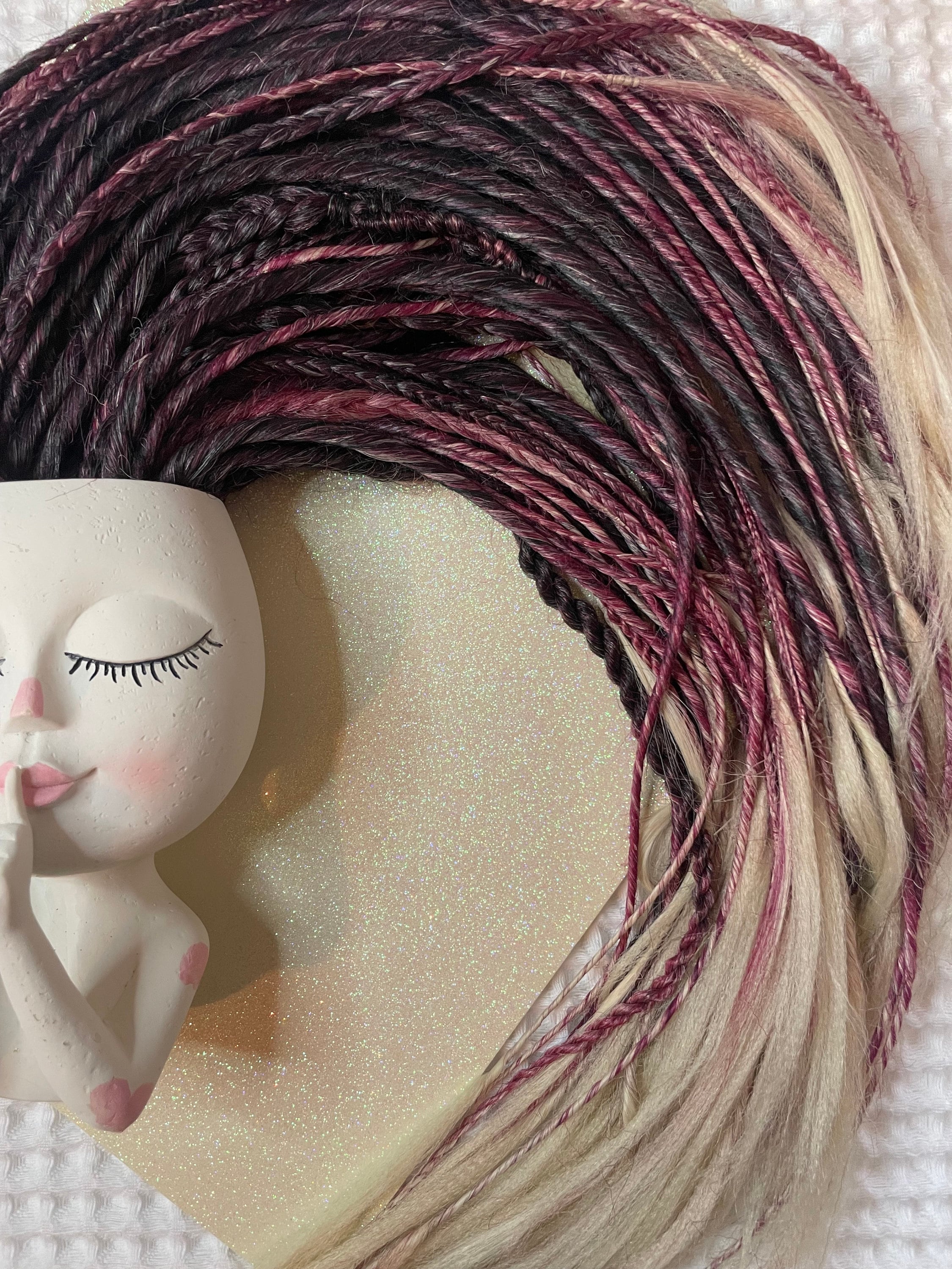 Brown, Red & Blonde Ombré Thin Synthetic Dreads | Feathered or Curly Ends | Braids Included