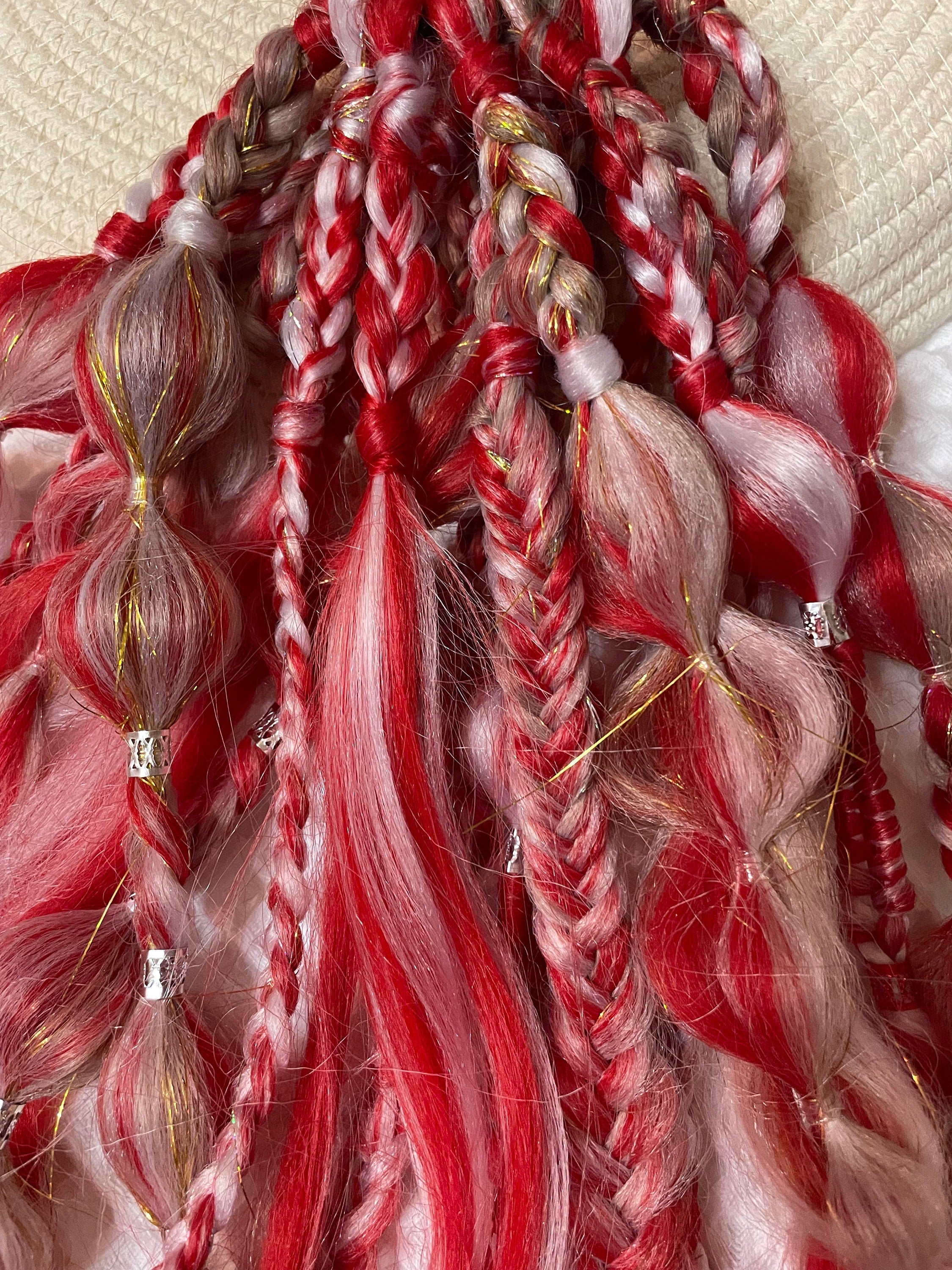 Red & White support pony. tie in. rave ponytail. festival pony