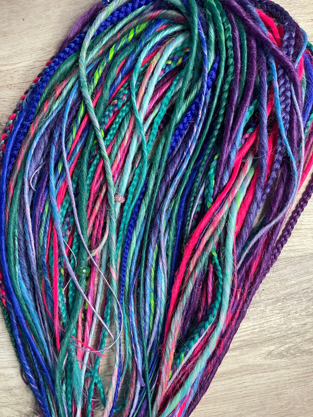 Galaxy Mermaid Thin Synthetic Dreads | Purple, Pink, Blue & Green Dread Set with Glass Beads