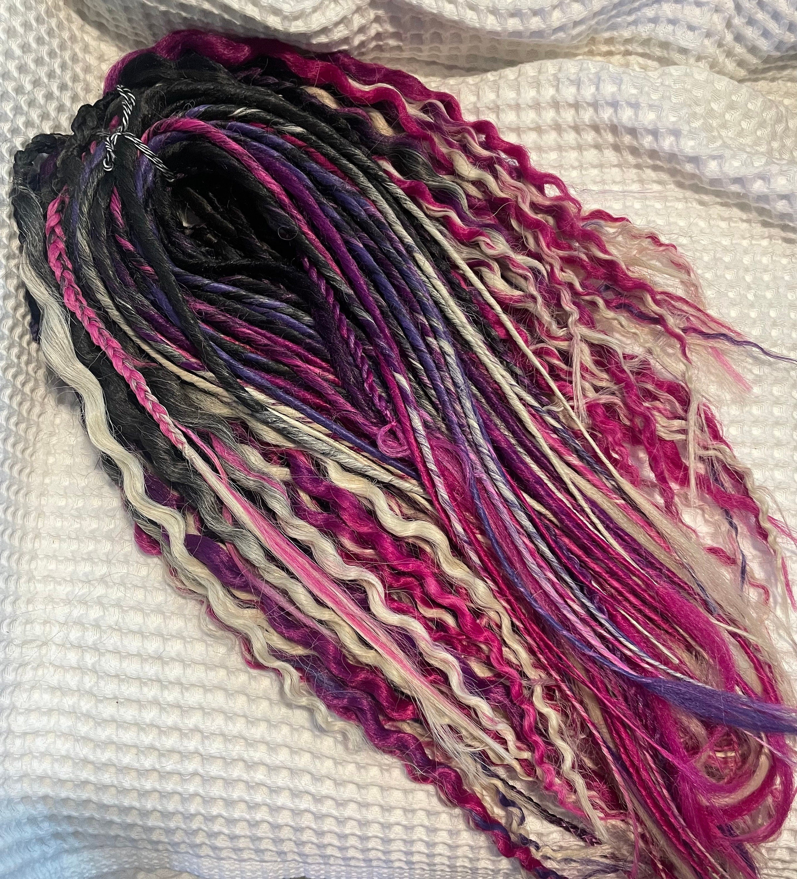 Black to Pink Ombre Wavy Dreads, Synthetic Hair Extensions