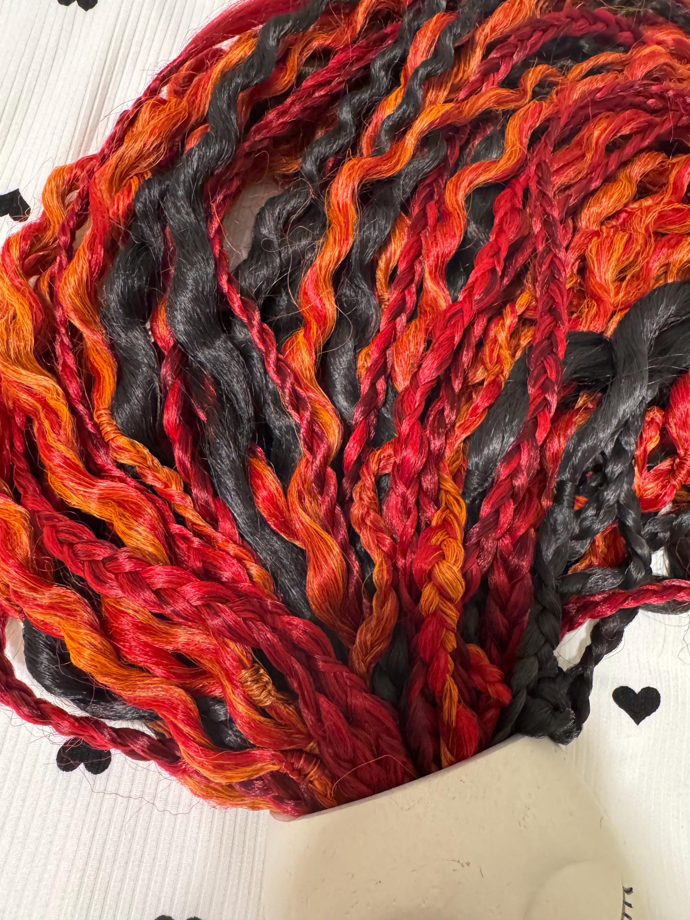 Amber Fire Double Ended Wavy Dreads | Black & Multi-Red Dread Set with Braids