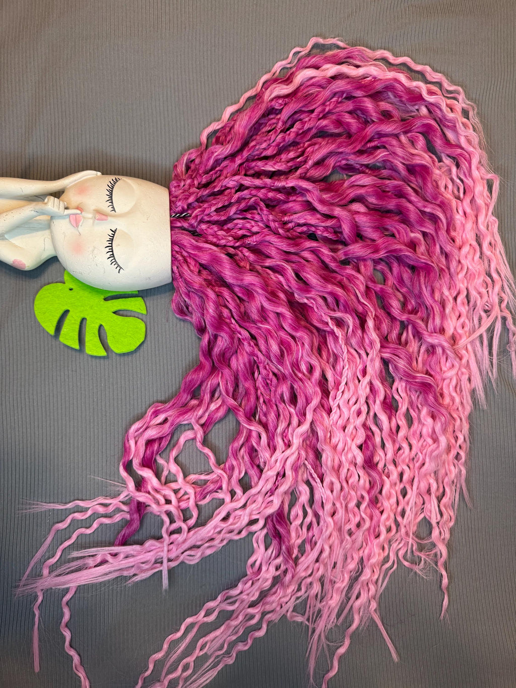 Cherry Blossom Pink Double Ended Wavy Dreads | Dark to Light Pink Ombré Dread Set