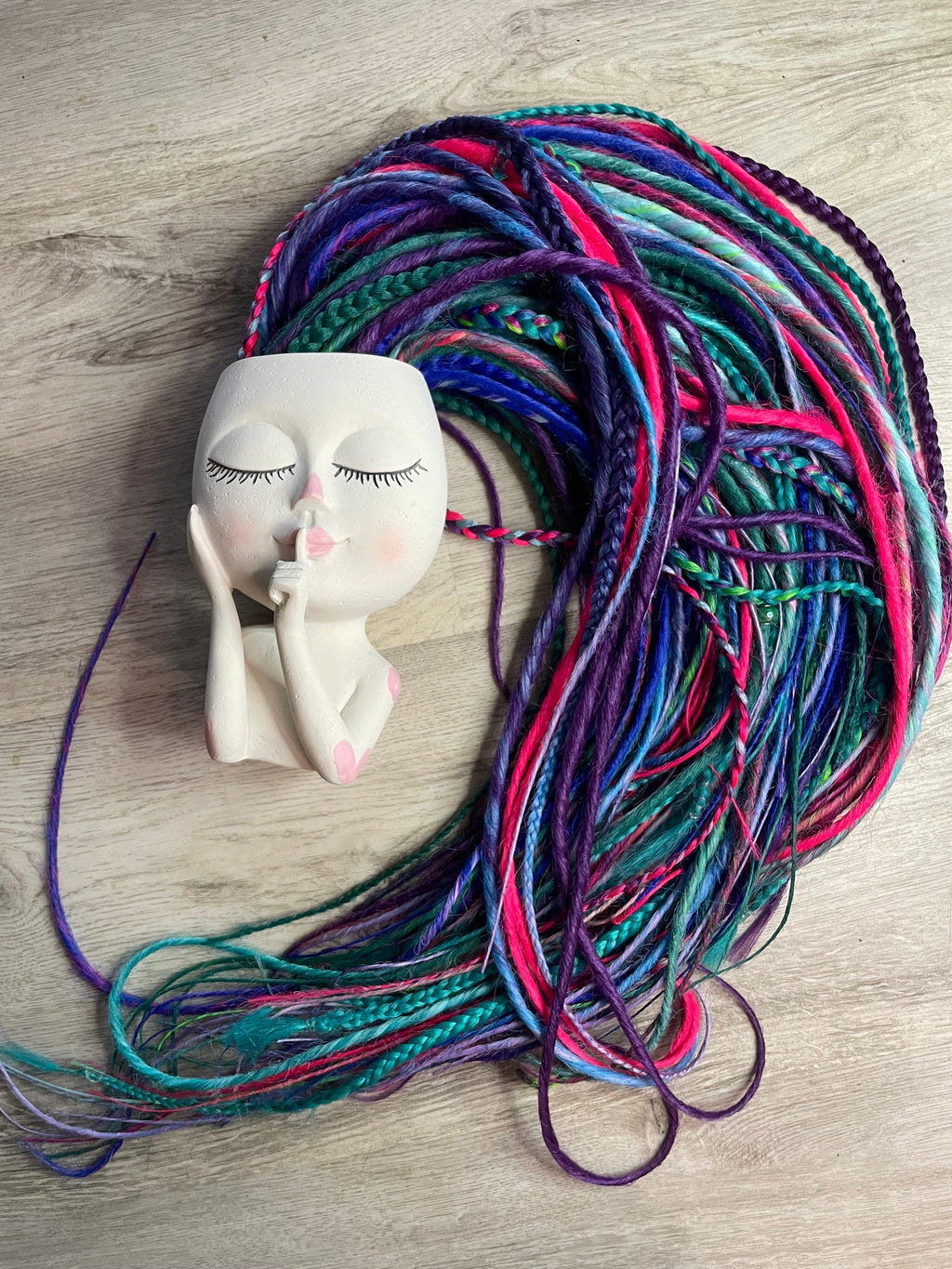 Galaxy Mermaid Thin Synthetic Dreads | Purple, Pink, Blue & Green Dread Set with Glass Beads